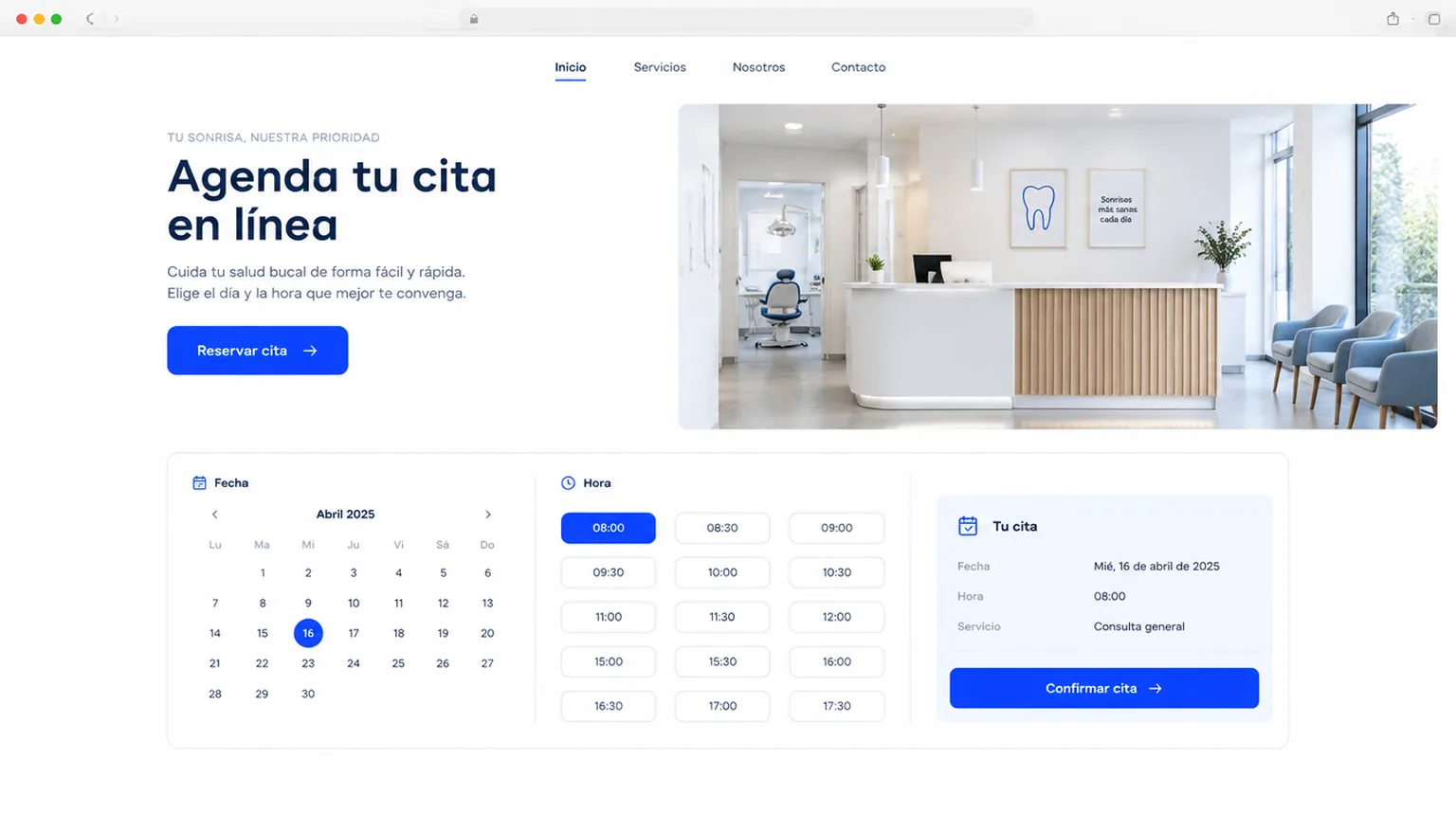 Página web con agendado de citas en línea para un negocio de servicios